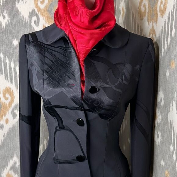 Ralph Lauren Fall 2020 Collection Black Silk Equestrian Jacquard Sylvia Jacket - Picture 3 of 16